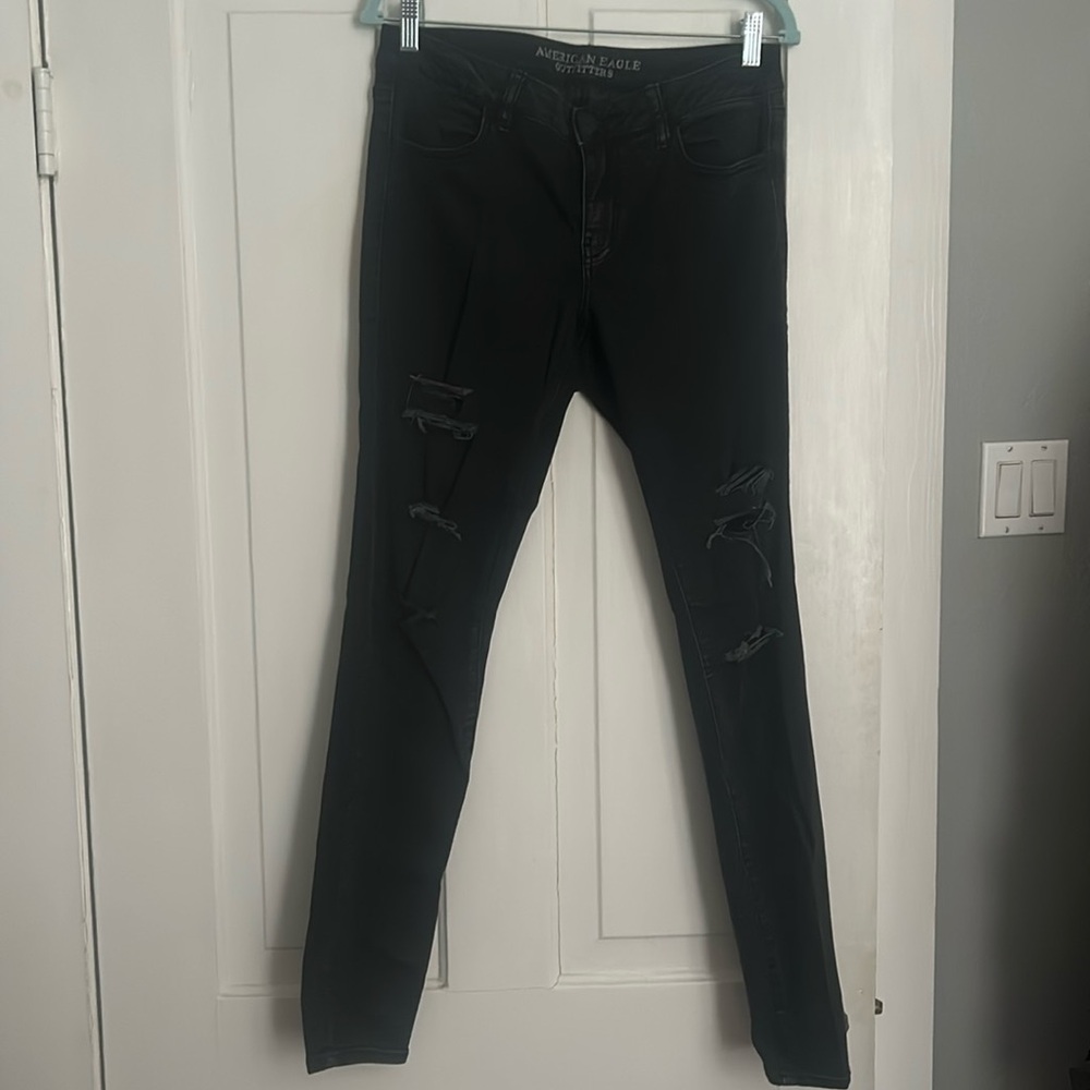 American Eagle distressed black skinny jeans - 8 Long